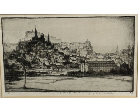 John Rankin Barclay, (British 1884-1962), A View of Edinburgh, etching for Messrs John Cottom Edinburgh for private circulati