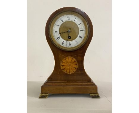 An Edwardian inlaid mahogany balloon mantel time piece clock, the white enamel dial with Roman chapter ring inscribed Hamilto