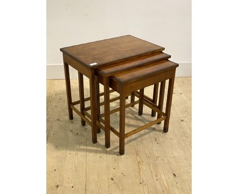 A stained birch and cross banded rosewood nest of three tables, first half of the 20th century H51cm, W54cm, D35cm