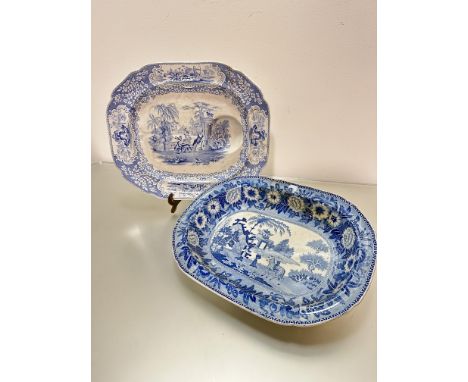 A J and M P Bell &amp; Co of Glasgow china meat ashet decorated with transfer printed design, crack to right hand side, stamp