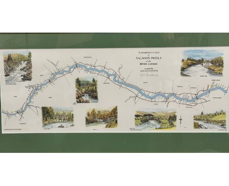 Fisherman's map of salmon pools on the River, compiled by Nigel Houldsworth, print, signed in pencil, glazed frame, (internal