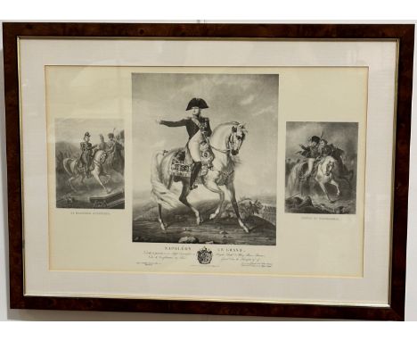 A lithographic print depicting Napoleon Le Grand in yew wood glazed frame, (h 33cm x 51cm)
