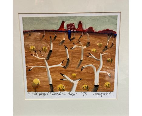 M P McGregor, Road to Alice, mono print, signed in pencil, dated '95 (22cm x 24cm)