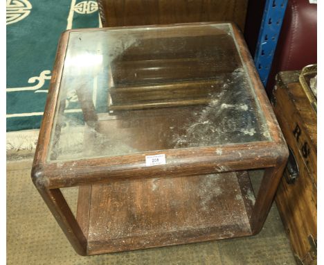 GPLAN MID CENTURY TEAK CUBE STYLE GLASS TOPPED SIDE TABLE     