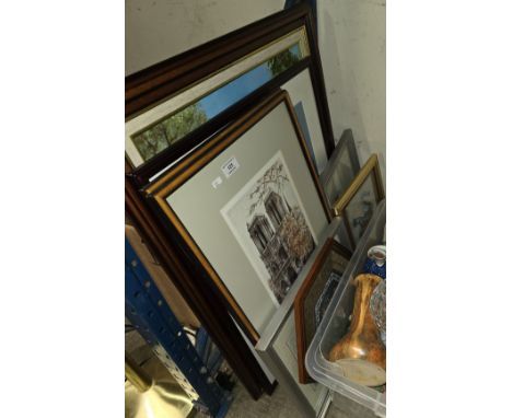 SELECTION OF VARIOUS FRAMED PICTURES, PRINTS, SEWING SILK, ORIENTAL PANELS ETC