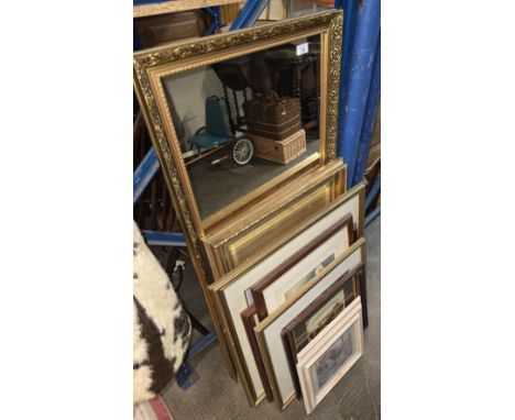 2 GILT FRAMED MIRRORS, QUANTITY OF VARIOUS FRAMED PICTURES/PRINTS