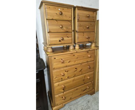 PINE 4 DRAWER CHEST &amp; PAIR OF 3 DRAWER BEDSIDE CABINETS     