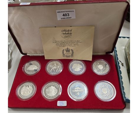 CASED SET OF 8, 1977 STERLING SILVER PROOF COINS COMMEMORATION OF THE QUEENS SILVER JUBILEE, WEIGHT APPROX 227.3 GRAMS