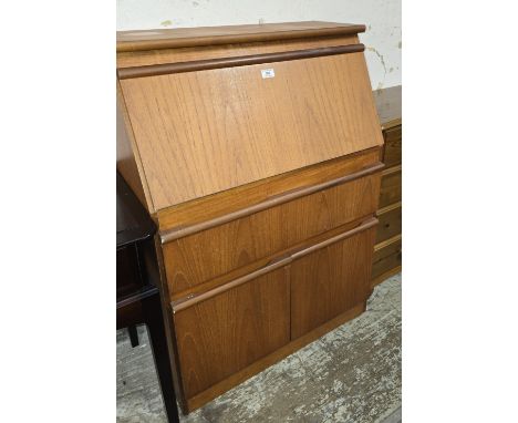 TEAK MID CENTURY FITTED WRITING BUREAU WITH SINGLE DRAWER &amp; DOUBLE DOOR CABINET     