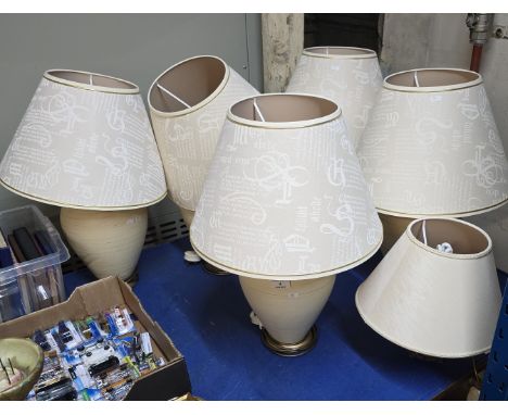 SET OF 4 MATCHING MODERN TABLE LAMPS &amp; SHADES, MCINTYRE POTS 93 FISH STYLE LAMP