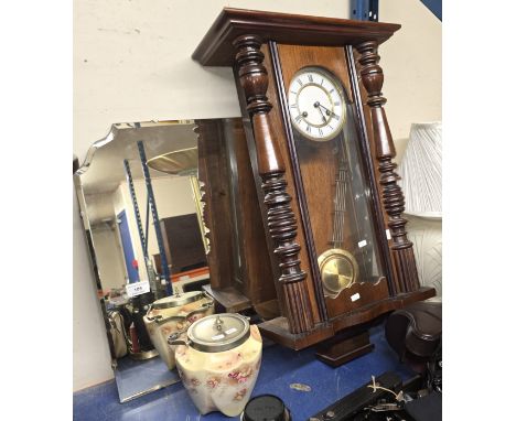 FRAMELESS 60'S MIRROR,VICTORIAN MAHOGANY WALL CLOCK, EDWARDIAN EP MOUNTED BISCUIT BARRELL