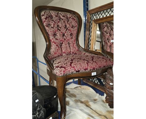 LADIES MAHOGANY FRAMED SPOON BACK SHAPED BEDROOM CHAIR     