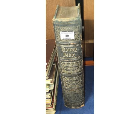 LARGE LEATHER &amp; BRASS BOUND FAMILY BIBLE     