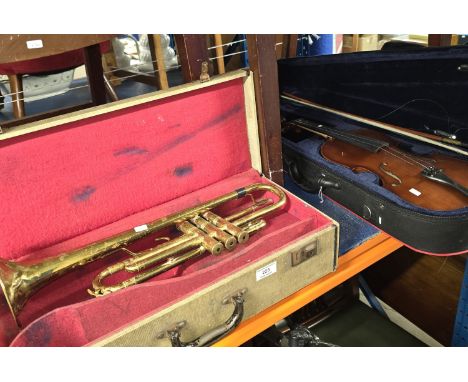 BRASS TRUMPET &amp; CASE, VIOLIN &amp; CASE