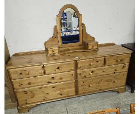 66" PINE 8 DRAWER CHEST WITH DRESSING MIRROR