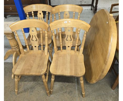 BEECH FRAMED CIRCULAR SINGLE PEDESTAL DINING TABLE WITH 4 MATCHING CHAIRS     