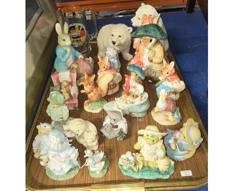 TRAY CONTAINING QUANTITY OF VARIOUS BORDER FINE ART, BEATRIX POTTER ORNAMENTS, VARIOUS CHERISH TEDDY ORNAMENTS, 2 POLAR BEAR 