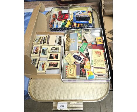 TRAY CONTAINING VARIOUS COLLECTABLE MATCHBOXES, OLD MODEL TRUCKS, CARS ,LORRIES ETC