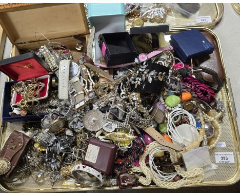 LARGE QUANTITY OF VARIOUS COSTUME JEWELLERY, WATCHES, BANGLES, CHAINS, ETC