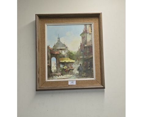 FRAMED OIL ON CANVAS PAINTING CORNER CAFÉ BY HARRY KOOLEN     