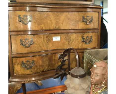 WALNUT 3 DRAWER SERPENT SHAPED CHEST ON QUEEN ANNE LEG     