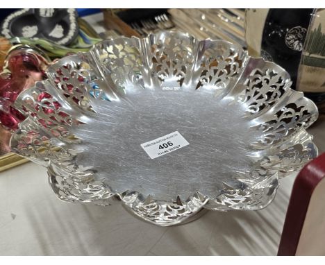 10" DIAMETER SHEFFIELD SILVER PIERCE SIDED FRUIT COMPORT, WEIGHT 490.8 GRAMS