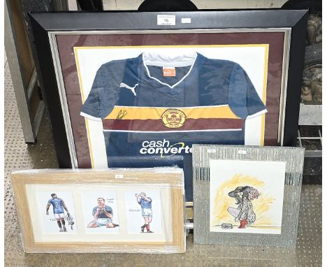 MOTHERWELL FC CHILD SIGNED TOP, RANGERS FRAMED FOOTBALL PICTURE AND ONE OTHER