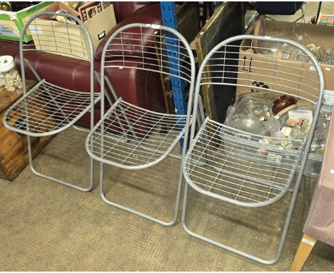 3 FOLDING MODERN BASKET STYLE METAL FRAMED CHAIRS     