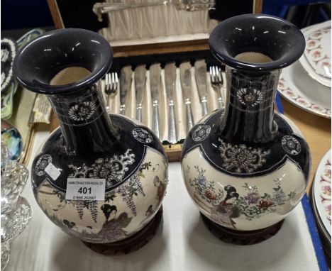 PAIR OF 10" SATSUMA JAPANESE VASES