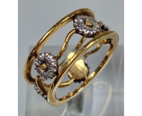 9ct yellow and white gold 'Daisy Chain' ring in Clogau gold box. 4.6g approx. Size M1/2. (B.P. 21% + VAT)