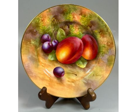Royal Worcester porcelain cabinet plate, hand-painted with fruits and foliage. Signed E Townsend. 16cm diameter approx. Dated