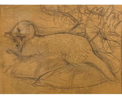 Charles Frederick Tunnicliffe (British 1901-1976), Otter with fish prey,(Tarka), charcoal preparatory sketch. 32.5x43.5cm app