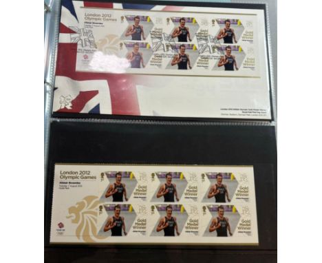 Great Britain London 2012 Gold Medal Winners stamp collection in 29 mint sheetlets of 6 and 29 First Day Covers in special bi