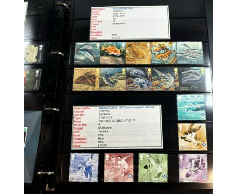 Great Britain collection of u/m mint stamps 2013-2016 in maroon binder, with commemorative sets, mini sheets, definitives, re