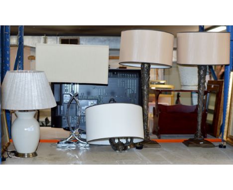CEILING LIGHT FITTING, PAIR OF LARGE TABLE LAMPS & 2 OTHER LAMPS     