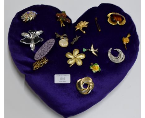 HEART SHAPED CUSHION WITH ASSORTED BROOCHES     