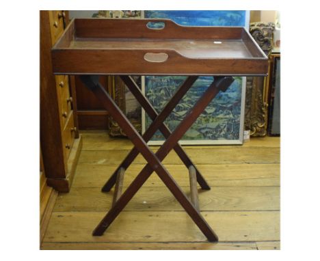 A mahogany folding butler's tray, 72 cm wide, and a mahogany display cabinet, 103 cm wide (2)