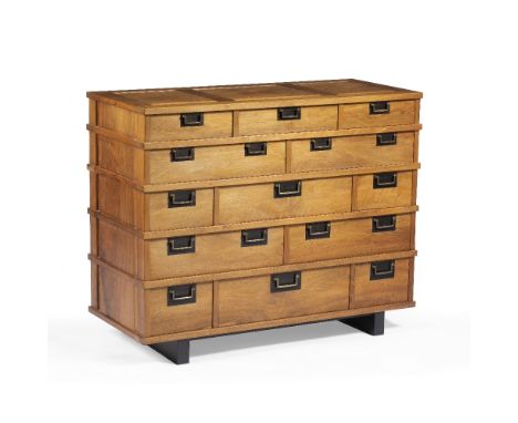 Alan Peters OBE (1933 - 2009) Korean/Japanese style chest of drawers 1982/1983 thirteen drawers on raised feet, open back des