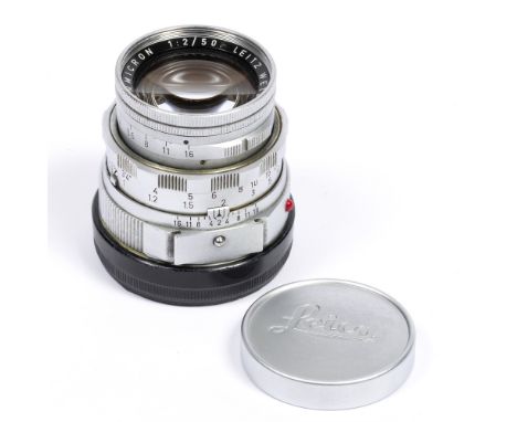 Leica (Germany) Leitz Wetzlar, Summicron 50mm f2 camera lens, mid-20th Century  with front and rear cap serial No 1784637