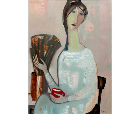 Tatiana Gorshunova (1954) Full length portrait of a woman, 2001 acrylic on canvas monogram and date to lower right unframed, 