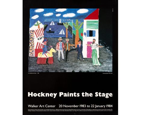 After David Hockney Exhibition poster, 'Hockney Paints The Stage', 1983-1984 lithographic print unframed, 87cm x 69cm