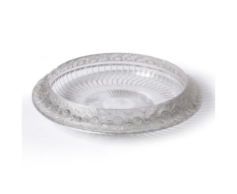 Rene Lalique Large glass "Marguerite Daisy flower" fruit bowl the rim decorated with moulded flower heads  "LALIQUE CRYSTAL F