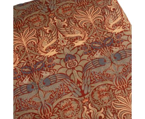 Arts &amp; Crafts Pair of William Morris peacock and dragon design flat-weave curtains,&nbsp;red, blue and green colourway ea
