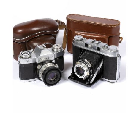 Cameras  Agfa Super Isolette Roll Film Folding Camera, with Solinar f/3.5 75mm lens and Zeiss Ikon Contaflex camera with Carl