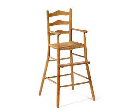 Cotswold School Ash ladder back highchair rush seat, bentwood legs 92cm high 