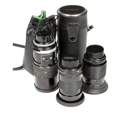 Pentax (Japan) m42 mount camera lenses Tamron Adaptall-2 135mm F/2.5, Vivitar 90mm F2.8 Macro, and a Tamron auto 200mm f3.5