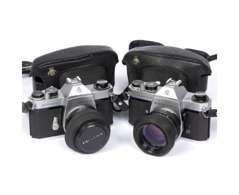 Pentax (Japan) Sportmatic and Sportmatic F camera bodies  with two Asahi Tukumar SMC 55mm f1.8 lenses  each with an original 