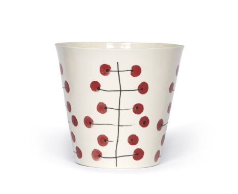 Hanne Haukom (Norway, 20th century) Large ceramic pot, 2012 hand painted abstract floral design on a white glaze incised sign
