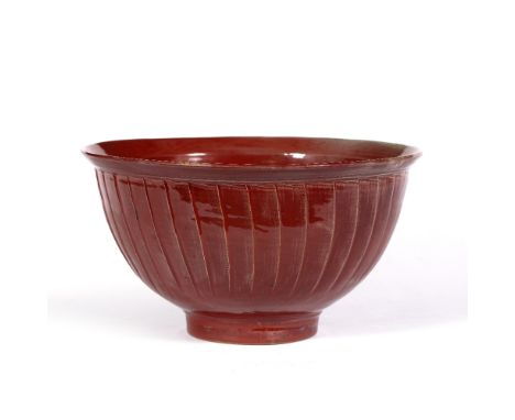 David Leach for Lowerdown Pottery (British 1911-2005) Large stoneware bowl incised panel decoration, oxblood glaze impressed 