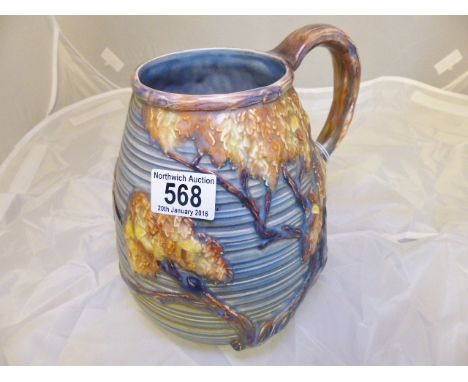 CARLTONWARE JUG. Large Carltonware Oak Acorn Art Deco jug in blue colourway, H ~ 20cm